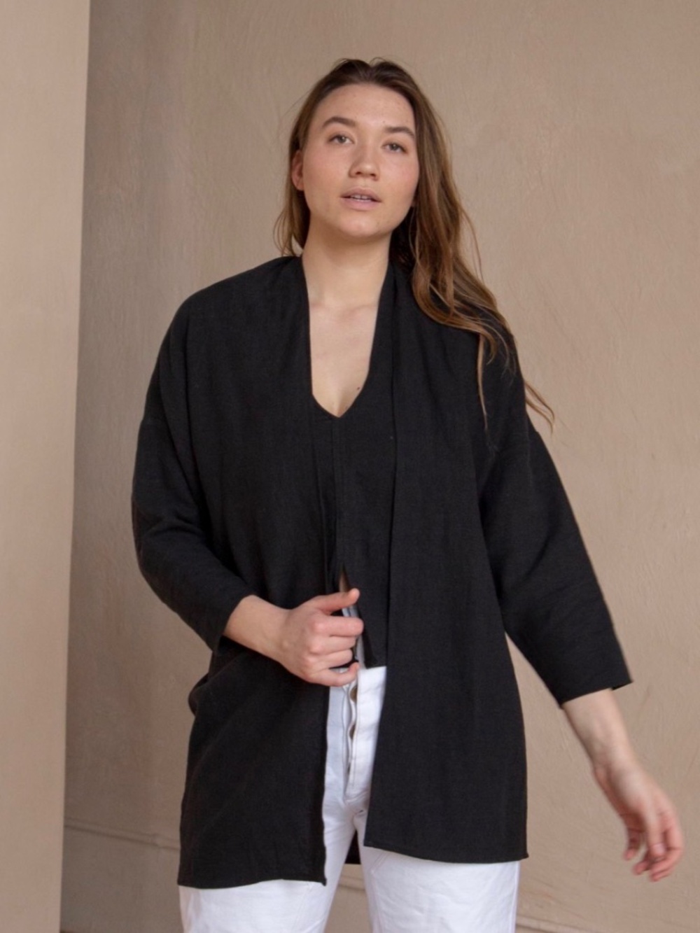 Hackwith Design House Easy Jacket 100% Linen Relaxed Cardigan Ethical 3/4X